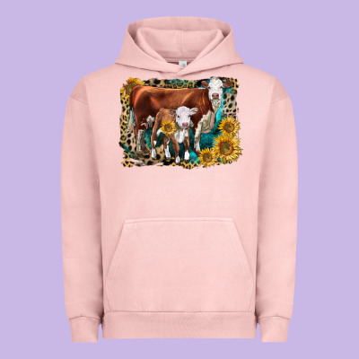 Hereford Cow And Hereford Calf With Leopard Urban Hoodie Designed By Lillyallendesigns