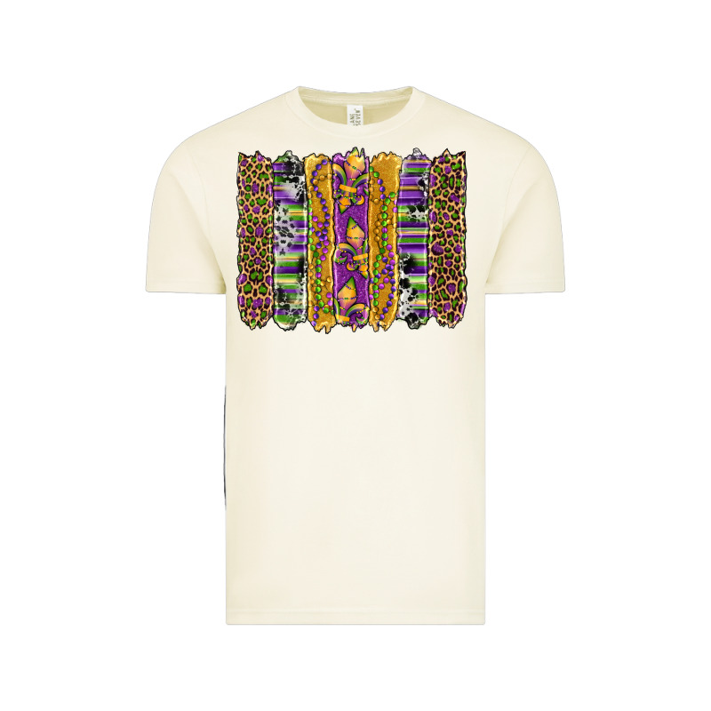 Mardi Gras Fleur De Lis Cowhide Serape Leopard Glitter Brushstrokes Vintage Tee by Artiststas | Teevron