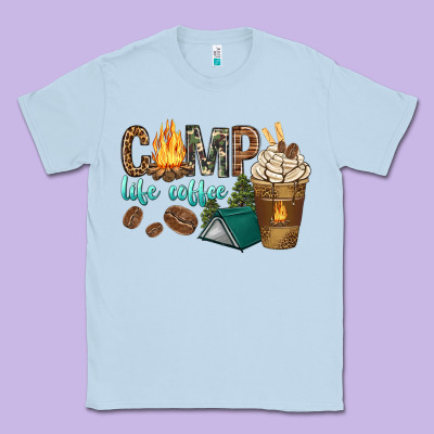 Classic Tee camp life coffee with coffee cup