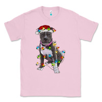 Bubblegum Pink Pitbull With Christmas Lights Classic Tee - RanaPortraitStore