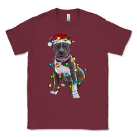 Burgundy Pitbull With Christmas Lights Classic Tee - RanaPortraitStore