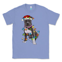 Colony Blue Pitbull With Christmas Lights Classic Tee - RanaPortraitStore