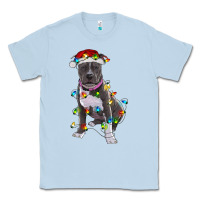 Dusty Blue Pitbull With Christmas Lights Classic Tee - RanaPortraitStore