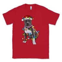 Red Pitbull With Christmas Lights Classic Tee - RanaPortraitStore