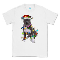White Pitbull With Christmas Lights Classic Tee - RanaPortraitStore