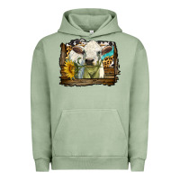 Pigment Oil Green charolais heifer with western background Urban Hoodie - LillyAllenDesigns