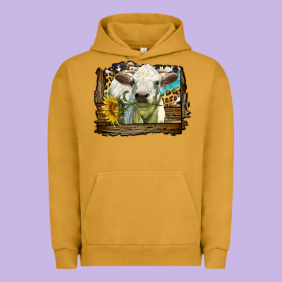 Charolais Heifer With Western Background Urban Hoodie Designed By Lillyallendesigns
