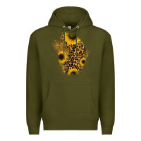 Army Green glitter sunflowers leopard patch Premium Hoodie - RanaPortraitStore
