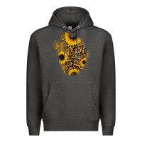 Charcoal Heather glitter sunflowers leopard patch Premium Hoodie - RanaPortraitStore
