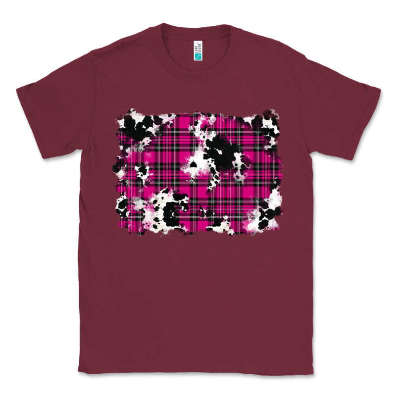 Pink Christmas Plaid Cowhide Pattern Background Classic Tee by RanaPortraitStore | Teevron