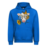 Cobalt charolais calf with sunflowers and butterfly Urban Hoodie - LillyAllenDesigns