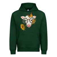 Forest Green charolais calf with sunflowers and butterfly Urban Hoodie - LillyAllenDesigns