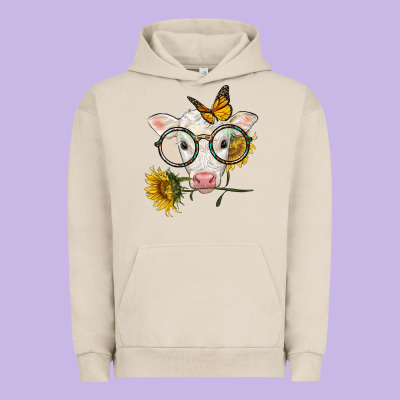 Charolais Calf With Sunflowers And Butterfly Urban Hoodie Designed By Lillyallendesigns