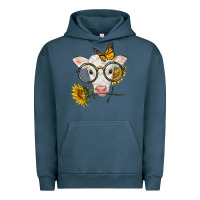 Pigment Midnight Navy charolais calf with sunflowers and butterfly Urban Hoodie - LillyAllenDesigns