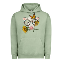Pigment Oil Green charolais calf with sunflowers and butterfly Urban Hoodie - LillyAllenDesigns