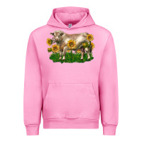 Fuchsia Pink charolais bull with sunflowers Urban Hoodie - LillyAllenDesigns