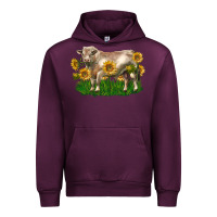 Mauve Wine charolais bull with sunflowers Urban Hoodie - LillyAllenDesigns