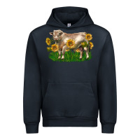 Navy charolais bull with sunflowers Urban Hoodie - LillyAllenDesigns