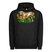 Pigment Black charolais bull with sunflowers Urban Hoodie - LillyAllenDesigns