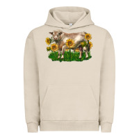 Pigment French Oak charolais bull with sunflowers Urban Hoodie - LillyAllenDesigns