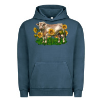 Pigment Midnight Navy charolais bull with sunflowers Urban Hoodie - LillyAllenDesigns