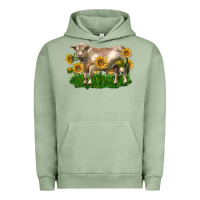 Pigment Oil Green charolais bull with sunflowers Urban Hoodie - LillyAllenDesigns