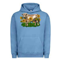 Pigment Pebble Blue charolais bull with sunflowers Urban Hoodie - LillyAllenDesigns