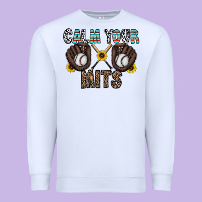 Calm Your Mits Baseball Premium Sweatshirt Designed By Cowhidedigitalart