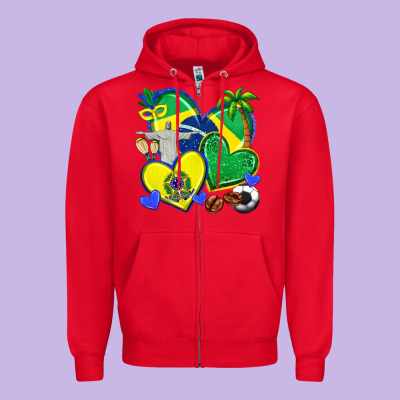 Brazil Hearts Zipper Hoodie Designed By Texasbilliewilder
