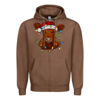 Chestnut Christmas baby red angus calf with lights Zipper Hoodie - RanaPortraitStore