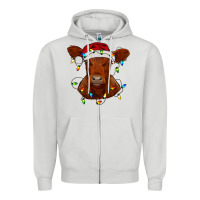 Dove Grey Christmas baby red angus calf with lights Zipper Hoodie - RanaPortraitStore