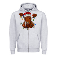 Heather Grey Christmas baby red angus calf with lights Zipper Hoodie - RanaPortraitStore