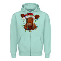 Seafoam Christmas baby red angus calf with lights Zipper Hoodie - RanaPortraitStore