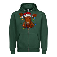 Sports Green Christmas baby red angus calf with lights Zipper Hoodie - RanaPortraitStore