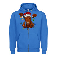 True Royal Christmas baby red angus calf with lights Zipper Hoodie - RanaPortraitStore