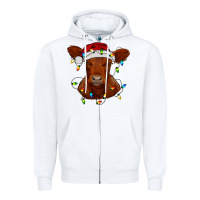 Christmas Baby Red Angus Calf With Lights Zipper Hoodie | Teevron