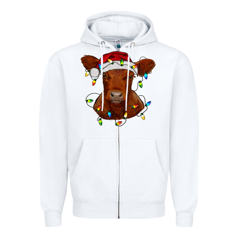 Christmas Baby Red Angus Calf With Lights Zipper Hoodie by RanaPortraitStore | Teevron
