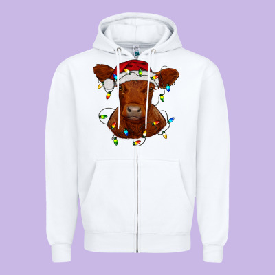 Zipper Hoodie Christmas baby red angus calf with lights