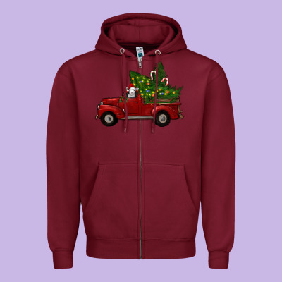 Zipper Hoodie Christmas Farm Truck With Baby Sheep