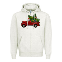 Oatmeal Heather Christmas Farm Truck With Baby Sheep Zipper Hoodie - RanaPortraitStore
