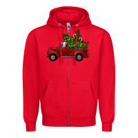 Red Christmas Farm Truck With Baby Sheep Zipper Hoodie - RanaPortraitStore