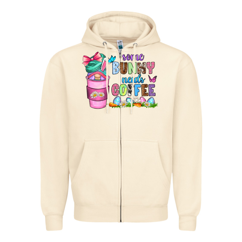 Some Bunny Needs Coffee With Gnomes Zipper Hoodie by Zillion Design Studio | Teevron