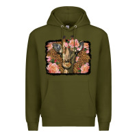 Army Green Western Floral Giraffe Premium Hoodie - LillyAllenDesigns