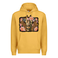 Mustard Western Floral Giraffe Premium Hoodie - LillyAllenDesigns