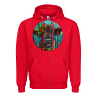 Red Calf Christmas Zipper Hoodie - RanaPortraitStore