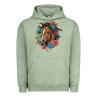 Pigment Oil Green quarter horse floral Urban Hoodie - LillyAllenDesigns