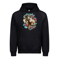 Black mustang horse with floral background Urban Hoodie - LillyAllenDesigns