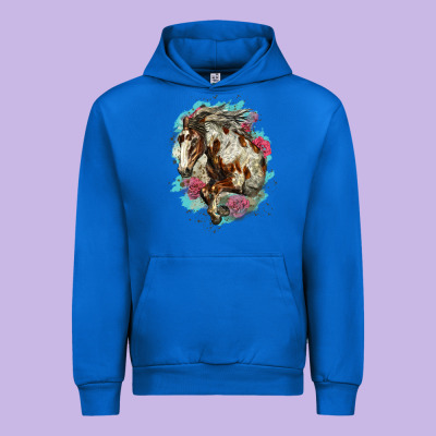 Mustang Horse With Floral Background Urban Hoodie Designed By Lillyallendesigns