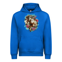 Cobalt mustang horse with floral background Urban Hoodie - LillyAllenDesigns