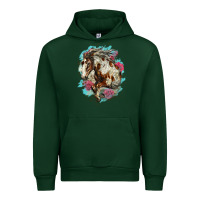 Forest Green mustang horse with floral background Urban Hoodie - LillyAllenDesigns